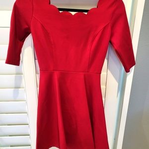 Elbow length sleeve with scallop neckline, scarlet red dress